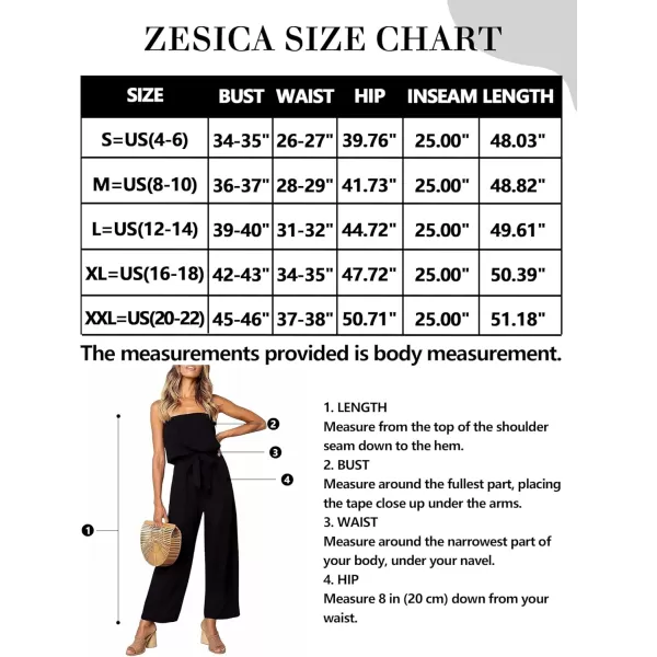 ZESICA Womens 2024 Casual Off Shoulder Solid Color Strapless Belted Wide Leg Jumpsuit RomperBlack