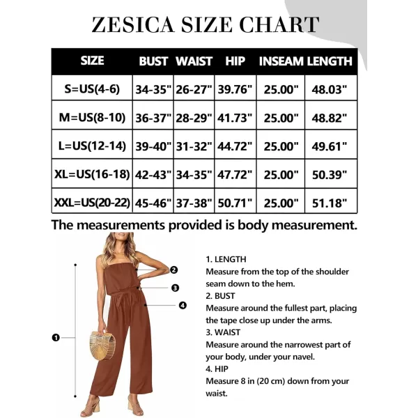 ZESICA Womens 2024 Casual Off Shoulder Solid Color Strapless Belted Wide Leg Jumpsuit RomperCaramel