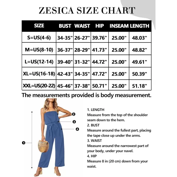 ZESICA Womens 2024 Casual Off Shoulder Solid Color Strapless Belted Wide Leg Jumpsuit RomperDustyblue
