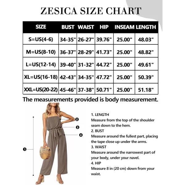 ZESICA Womens 2024 Casual Off Shoulder Solid Color Strapless Belted Wide Leg Jumpsuit RomperMocha