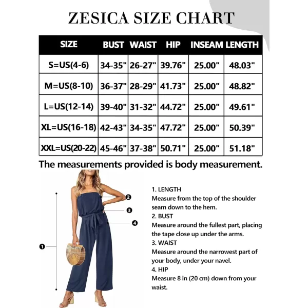 ZESICA Womens 2024 Casual Off Shoulder Solid Color Strapless Belted Wide Leg Jumpsuit RomperNavy