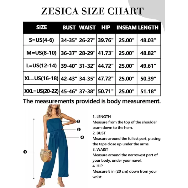 ZESICA Womens 2024 Casual Off Shoulder Solid Color Strapless Belted Wide Leg Jumpsuit RomperTeal
