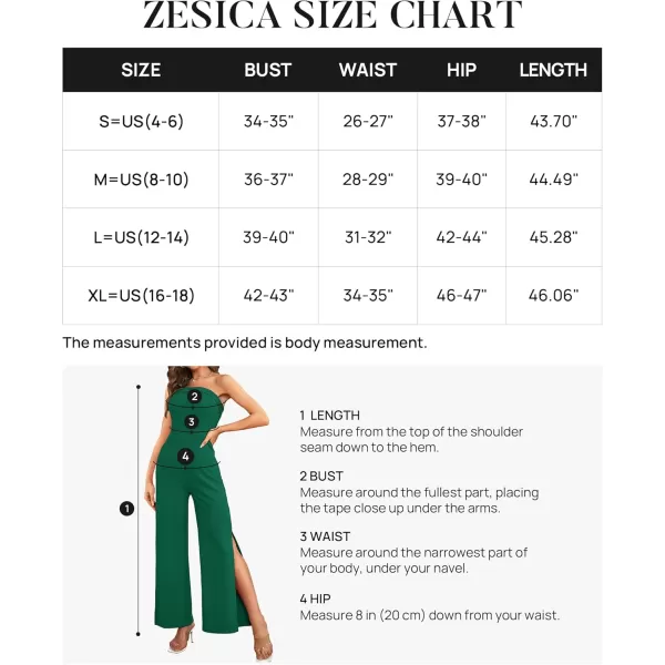 ZESICA Womens 2024 Strapless Jumpsuit Casual Off Shoulder High Waist Wide Leg Side Slit Long Romper Playsuits with PocketsDarkgreen