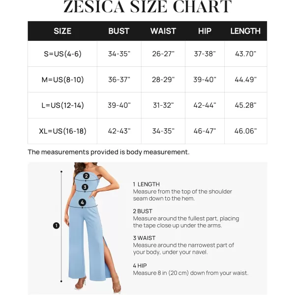 ZESICA Womens 2024 Strapless Jumpsuit Casual Off Shoulder High Waist Wide Leg Side Slit Long Romper Playsuits with PocketsLightblue