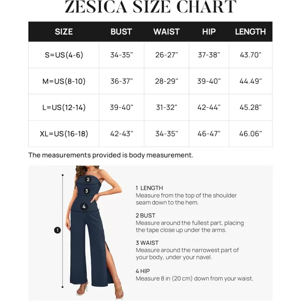 ZESICA Womens 2024 Strapless Jumpsuit Casual Off Shoulder High Waist Wide Leg Side Slit Long Romper Playsuits with PocketsNavy