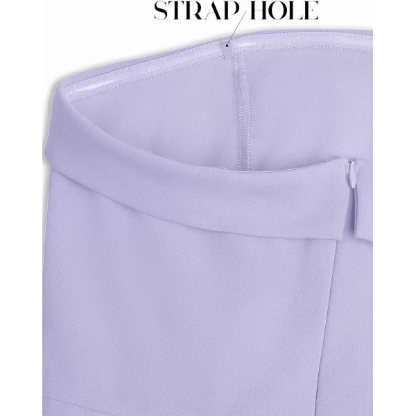 ZESICA Womens 2024 Strapless Jumpsuit Casual Off Shoulder High Waist Wide Leg Side Slit Long Romper Playsuits with PocketsPurple