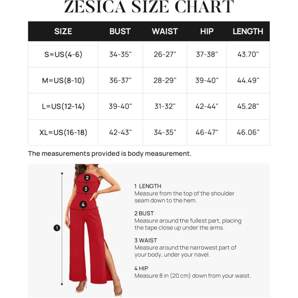 ZESICA Womens 2024 Strapless Jumpsuit Casual Off Shoulder High Waist Wide Leg Side Slit Long Romper Playsuits with PocketsRed