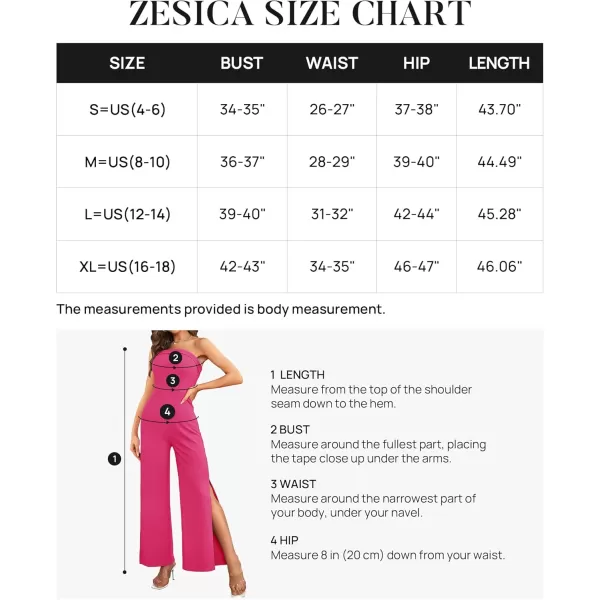 ZESICA Womens 2024 Strapless Jumpsuit Casual Off Shoulder High Waist Wide Leg Side Slit Long Romper Playsuits with PocketsRose