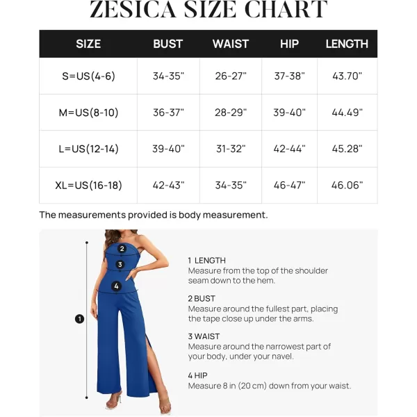 ZESICA Womens 2024 Strapless Jumpsuit Casual Off Shoulder High Waist Wide Leg Side Slit Long Romper Playsuits with PocketsRoyalblue