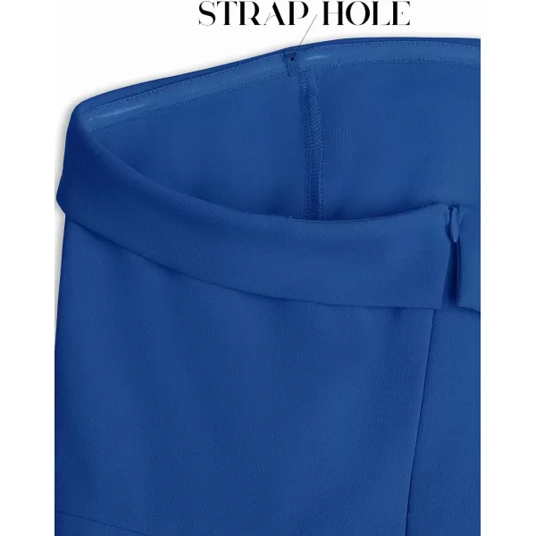 ZESICA Womens 2024 Strapless Jumpsuit Casual Off Shoulder High Waist Wide Leg Side Slit Long Romper Playsuits with PocketsRoyalblue