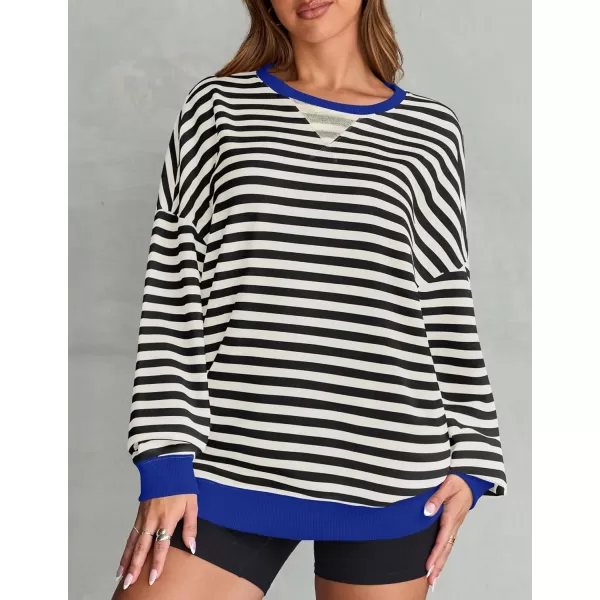 ZESICA Womens Casual Striped Pullover Tops Long Sleeve Shirts Crewneck Oversized Sweatshirts 2024 Fall ClothesBlack