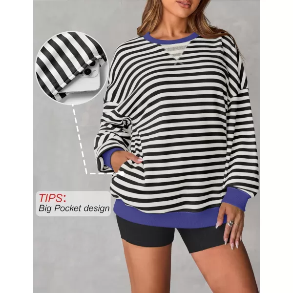 ZESICA Womens Casual Striped Pullover Tops Long Sleeve Shirts Crewneck Oversized Sweatshirts 2024 Fall ClothesBlack