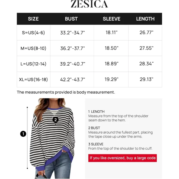 ZESICA Womens Casual Striped Pullover Tops Long Sleeve Shirts Crewneck Oversized Sweatshirts 2024 Fall ClothesBlack
