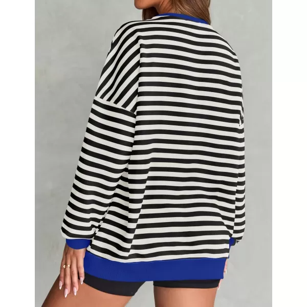 ZESICA Womens Casual Striped Pullover Tops Long Sleeve Shirts Crewneck Oversized Sweatshirts 2024 Fall ClothesBlack