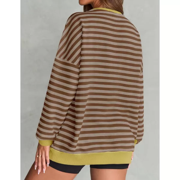 ZESICA Womens Casual Striped Pullover Tops Long Sleeve Shirts Crewneck Oversized Sweatshirts 2024 Fall ClothesBrown
