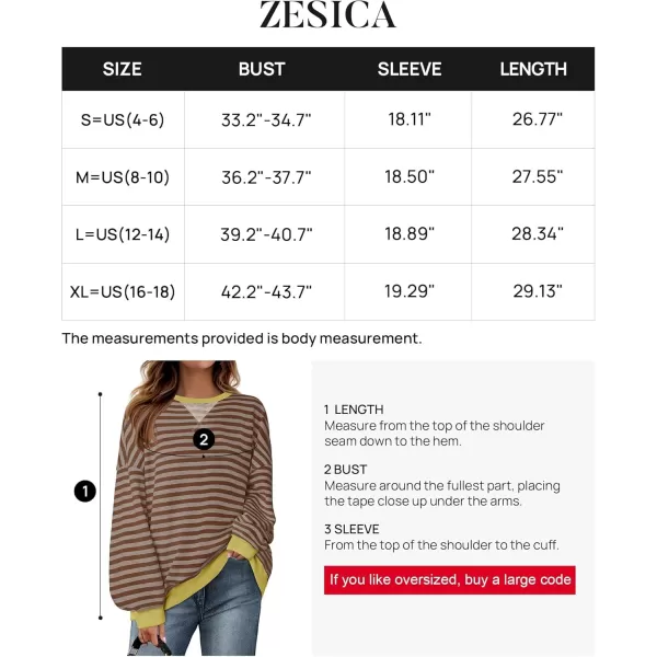 ZESICA Womens Casual Striped Pullover Tops Long Sleeve Shirts Crewneck Oversized Sweatshirts 2024 Fall ClothesBrown