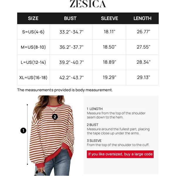 ZESICA Womens Casual Striped Pullover Tops Long Sleeve Shirts Crewneck Oversized Sweatshirts 2024 Fall ClothesCaramel