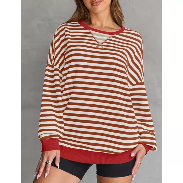 ZESICA Womens Casual Striped Pullover Tops Long Sleeve Shirts Crewneck Oversized Sweatshirts 2024 Fall ClothesCaramel