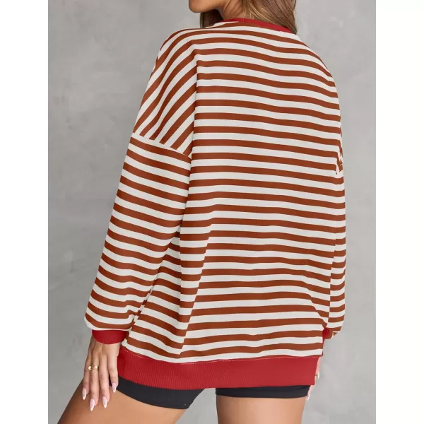 ZESICA Womens Casual Striped Pullover Tops Long Sleeve Shirts Crewneck Oversized Sweatshirts 2024 Fall ClothesCaramel