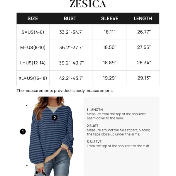 ZESICA Womens Casual Striped Pullover Tops Long Sleeve Shirts Crewneck Oversized Sweatshirts 2024 Fall ClothesDark Blue