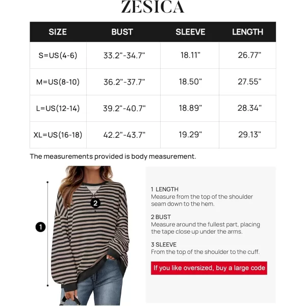 ZESICA Womens Casual Striped Pullover Tops Long Sleeve Shirts Crewneck Oversized Sweatshirts 2024 Fall ClothesDarkblack