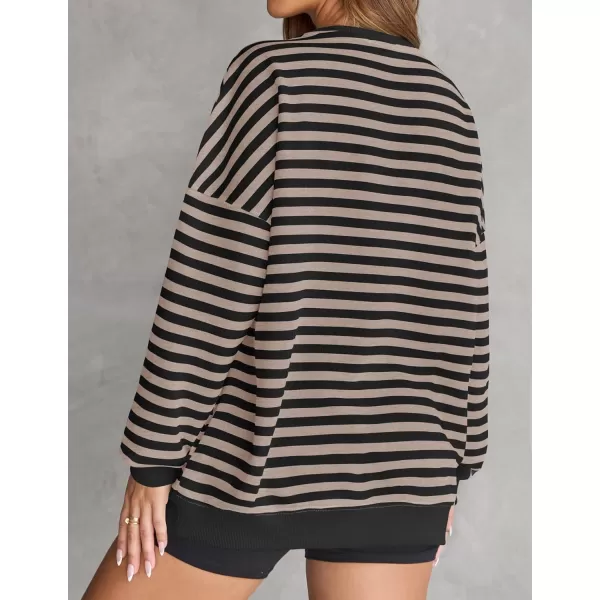 ZESICA Womens Casual Striped Pullover Tops Long Sleeve Shirts Crewneck Oversized Sweatshirts 2024 Fall ClothesDarkblack