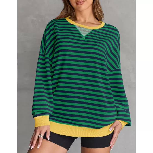 ZESICA Womens Casual Striped Pullover Tops Long Sleeve Shirts Crewneck Oversized Sweatshirts 2024 Fall ClothesDarkgreen