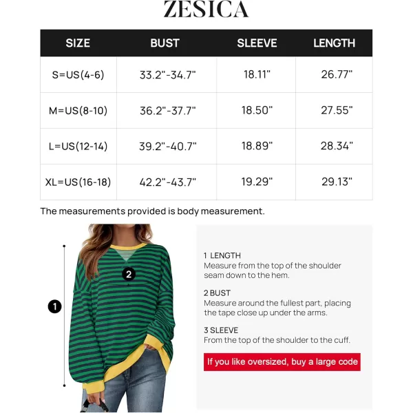 ZESICA Womens Casual Striped Pullover Tops Long Sleeve Shirts Crewneck Oversized Sweatshirts 2024 Fall ClothesDarkgreen