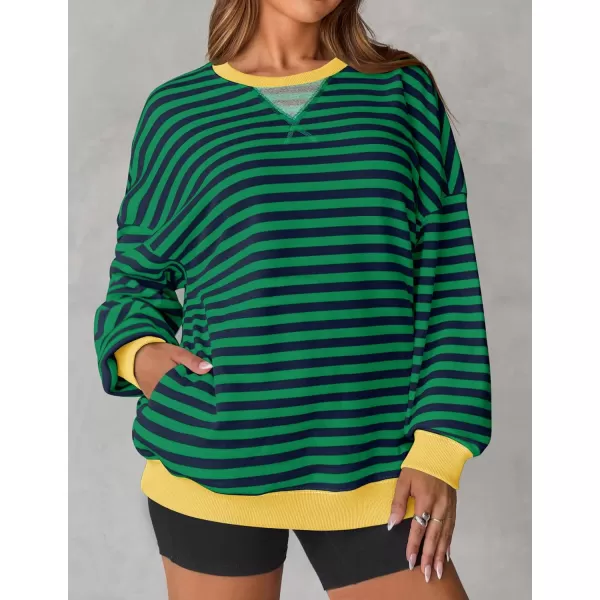 ZESICA Womens Casual Striped Pullover Tops Long Sleeve Shirts Crewneck Oversized Sweatshirts 2024 Fall ClothesDarkgreen