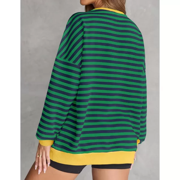 ZESICA Womens Casual Striped Pullover Tops Long Sleeve Shirts Crewneck Oversized Sweatshirts 2024 Fall ClothesDarkgreen