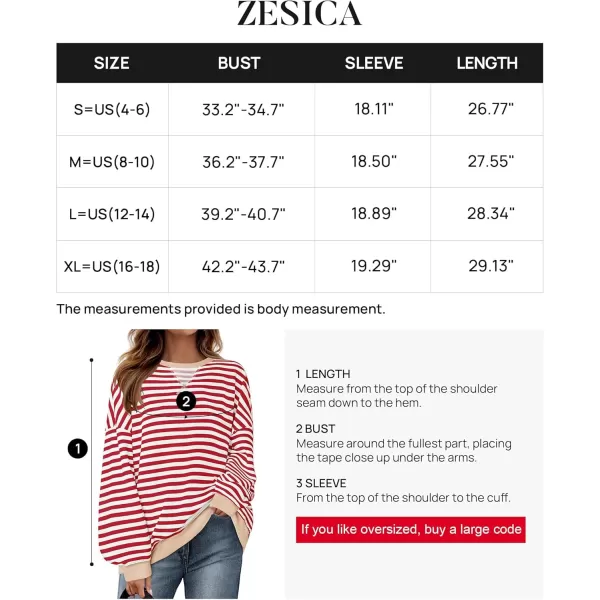 ZESICA Womens Casual Striped Pullover Tops Long Sleeve Shirts Crewneck Oversized Sweatshirts 2024 Fall ClothesDarkred