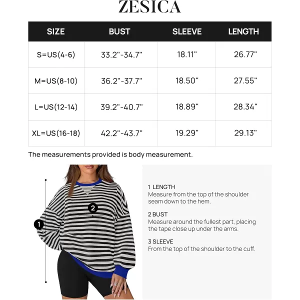 ZESICA Womens Casual Striped Pullover Tops Long Sleeve Shirts Crewneck Oversized Sweatshirts 2024 Fall ClothesDim