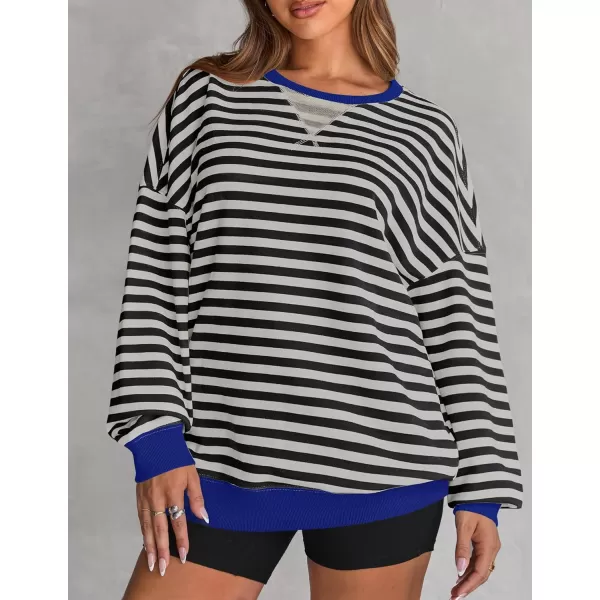 ZESICA Womens Casual Striped Pullover Tops Long Sleeve Shirts Crewneck Oversized Sweatshirts 2024 Fall ClothesDim