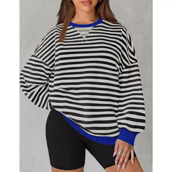 ZESICA Womens Casual Striped Pullover Tops Long Sleeve Shirts Crewneck Oversized Sweatshirts 2024 Fall ClothesDim