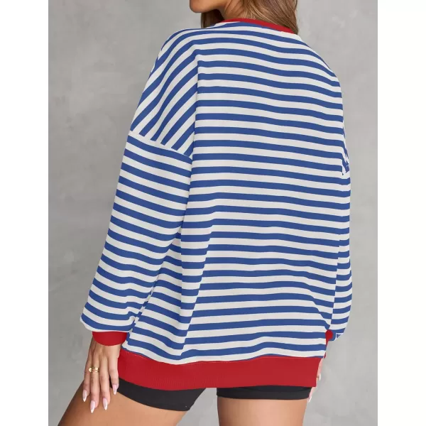 ZESICA Womens Casual Striped Pullover Tops Long Sleeve Shirts Crewneck Oversized Sweatshirts 2024 Fall ClothesDustyblue
