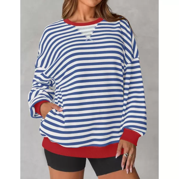 ZESICA Womens Casual Striped Pullover Tops Long Sleeve Shirts Crewneck Oversized Sweatshirts 2024 Fall ClothesDustyblue