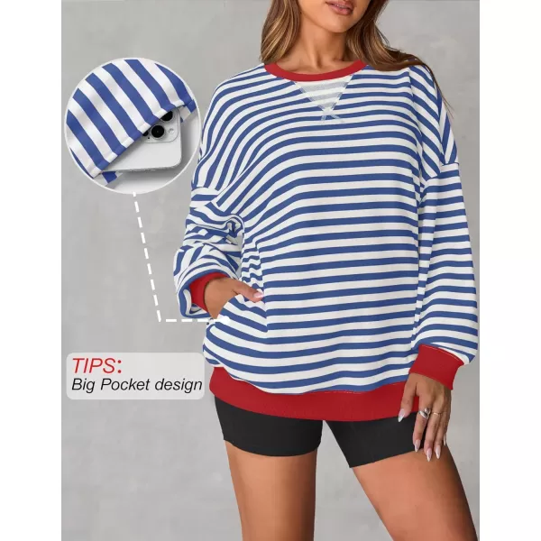 ZESICA Womens Casual Striped Pullover Tops Long Sleeve Shirts Crewneck Oversized Sweatshirts 2024 Fall ClothesDustyblue