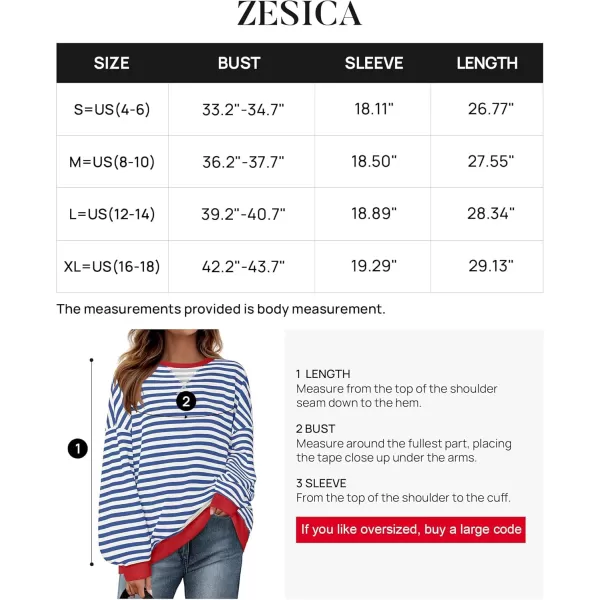 ZESICA Womens Casual Striped Pullover Tops Long Sleeve Shirts Crewneck Oversized Sweatshirts 2024 Fall ClothesDustyblue