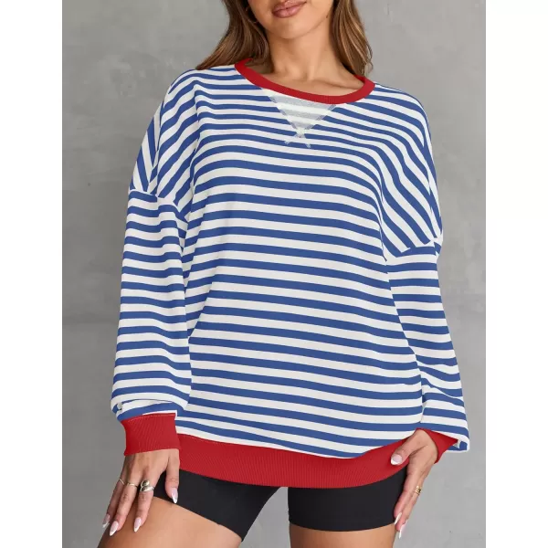 ZESICA Womens Casual Striped Pullover Tops Long Sleeve Shirts Crewneck Oversized Sweatshirts 2024 Fall ClothesDustyblue
