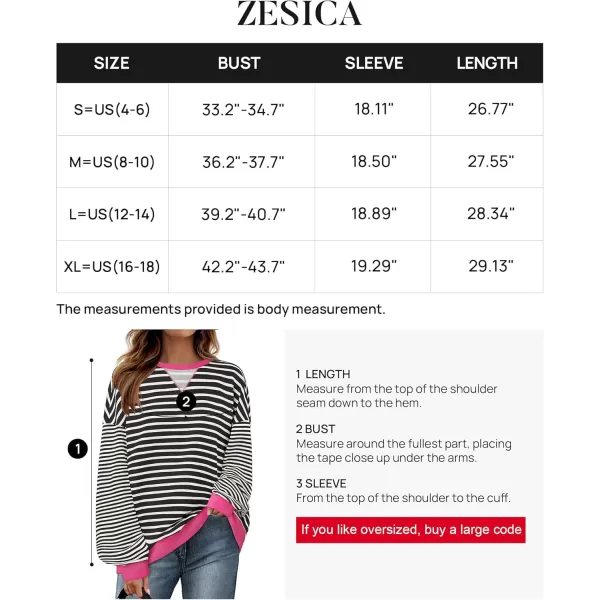 ZESICA Womens Casual Striped Pullover Tops Long Sleeve Shirts Crewneck Oversized Sweatshirts 2024 Fall ClothesEbony
