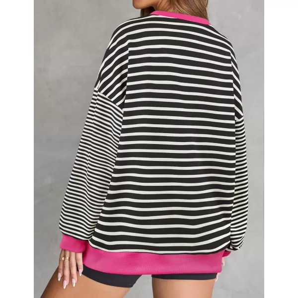 ZESICA Womens Casual Striped Pullover Tops Long Sleeve Shirts Crewneck Oversized Sweatshirts 2024 Fall ClothesEbony