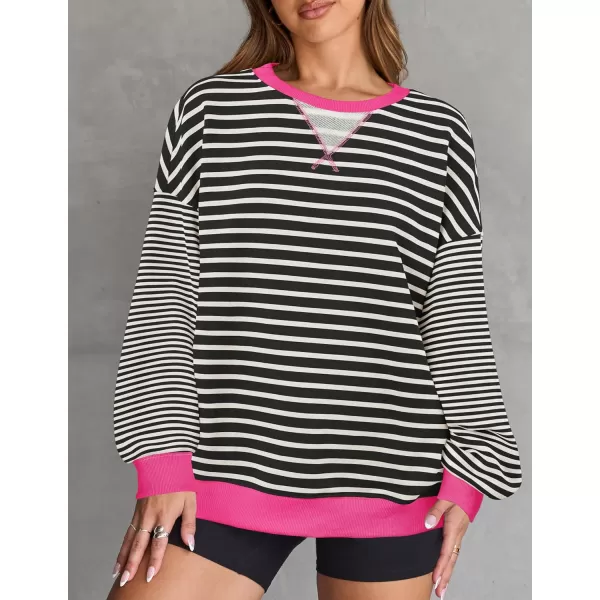 ZESICA Womens Casual Striped Pullover Tops Long Sleeve Shirts Crewneck Oversized Sweatshirts 2024 Fall ClothesEbony