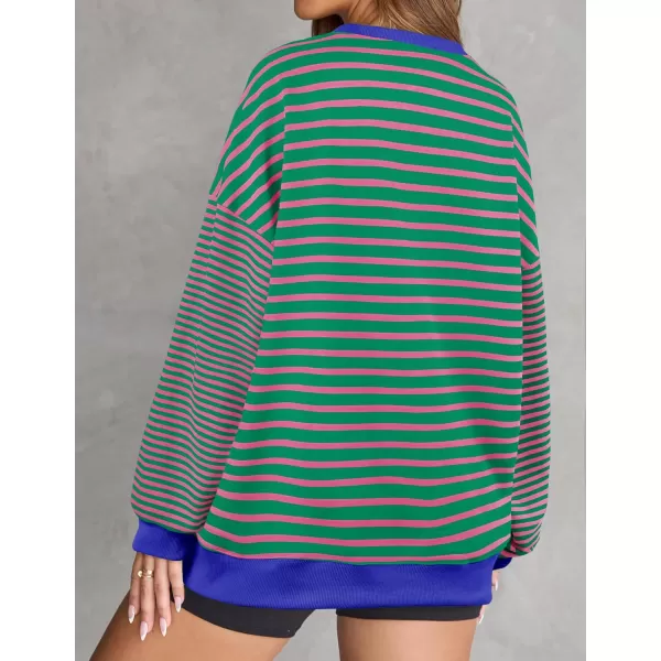 ZESICA Womens Casual Striped Pullover Tops Long Sleeve Shirts Crewneck Oversized Sweatshirts 2024 Fall ClothesGrassgreen