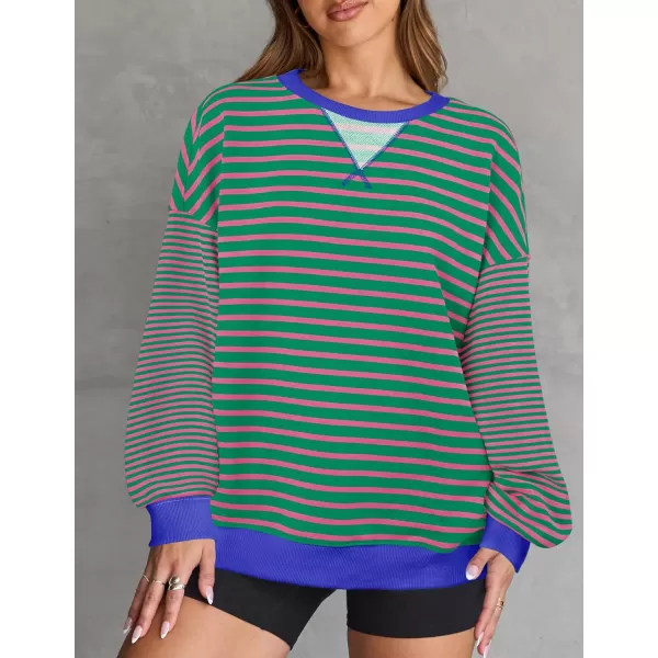 ZESICA Womens Casual Striped Pullover Tops Long Sleeve Shirts Crewneck Oversized Sweatshirts 2024 Fall ClothesGrassgreen