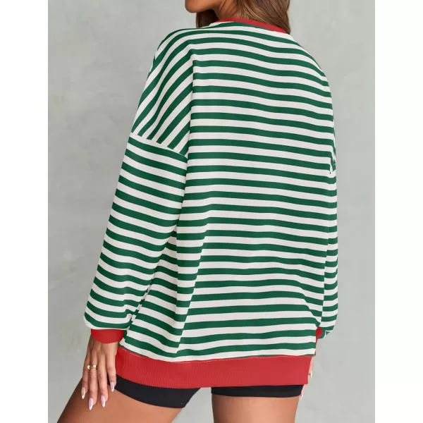 ZESICA Womens Casual Striped Pullover Tops Long Sleeve Shirts Crewneck Oversized Sweatshirts 2024 Fall ClothesGreen