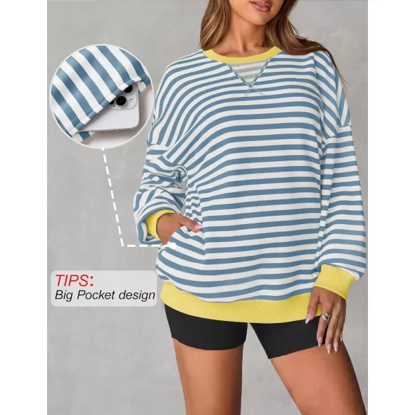 ZESICA Womens Casual Striped Pullover Tops Long Sleeve Shirts Crewneck Oversized Sweatshirts 2024 Fall ClothesLightblue