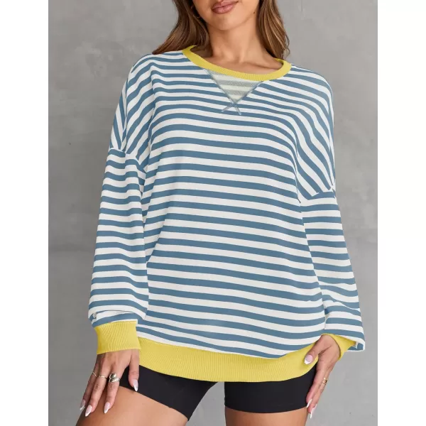ZESICA Womens Casual Striped Pullover Tops Long Sleeve Shirts Crewneck Oversized Sweatshirts 2024 Fall ClothesLightblue