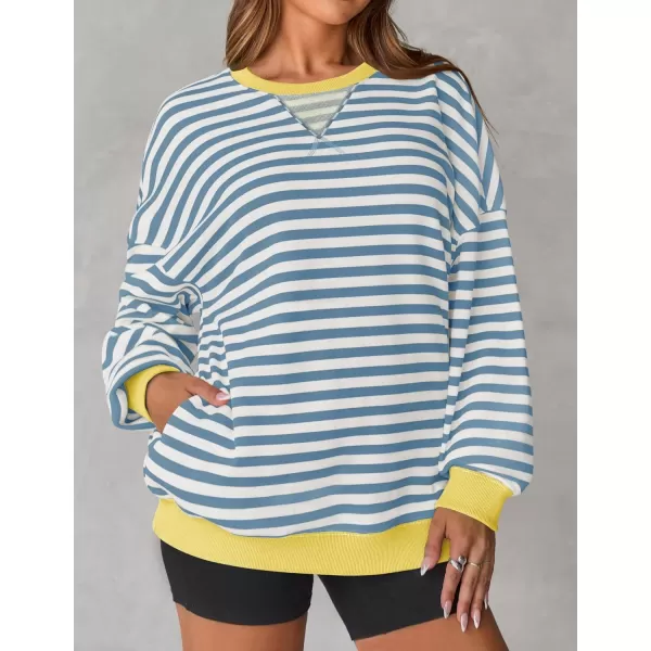ZESICA Womens Casual Striped Pullover Tops Long Sleeve Shirts Crewneck Oversized Sweatshirts 2024 Fall ClothesLightblue