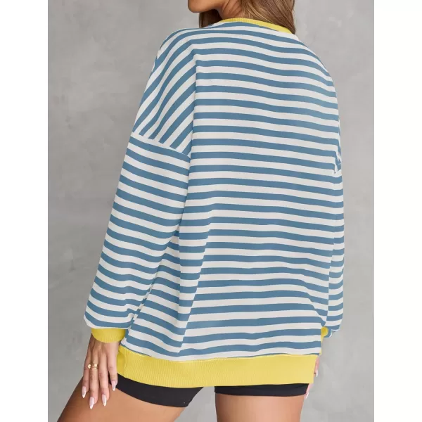 ZESICA Womens Casual Striped Pullover Tops Long Sleeve Shirts Crewneck Oversized Sweatshirts 2024 Fall ClothesLightblue