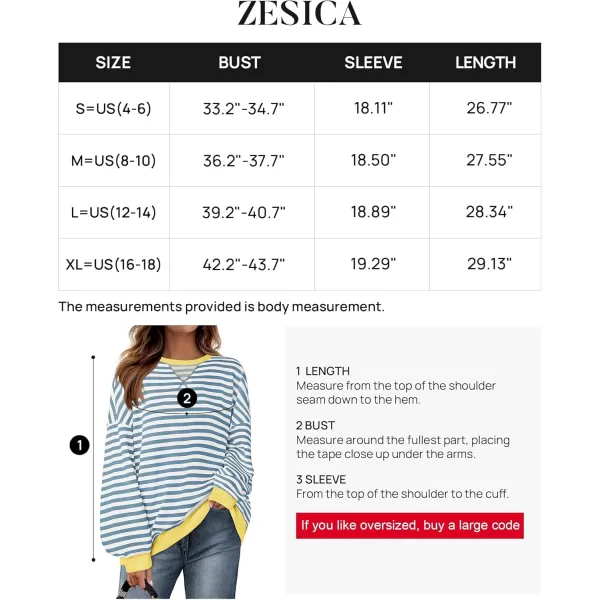 ZESICA Womens Casual Striped Pullover Tops Long Sleeve Shirts Crewneck Oversized Sweatshirts 2024 Fall ClothesLightblue
